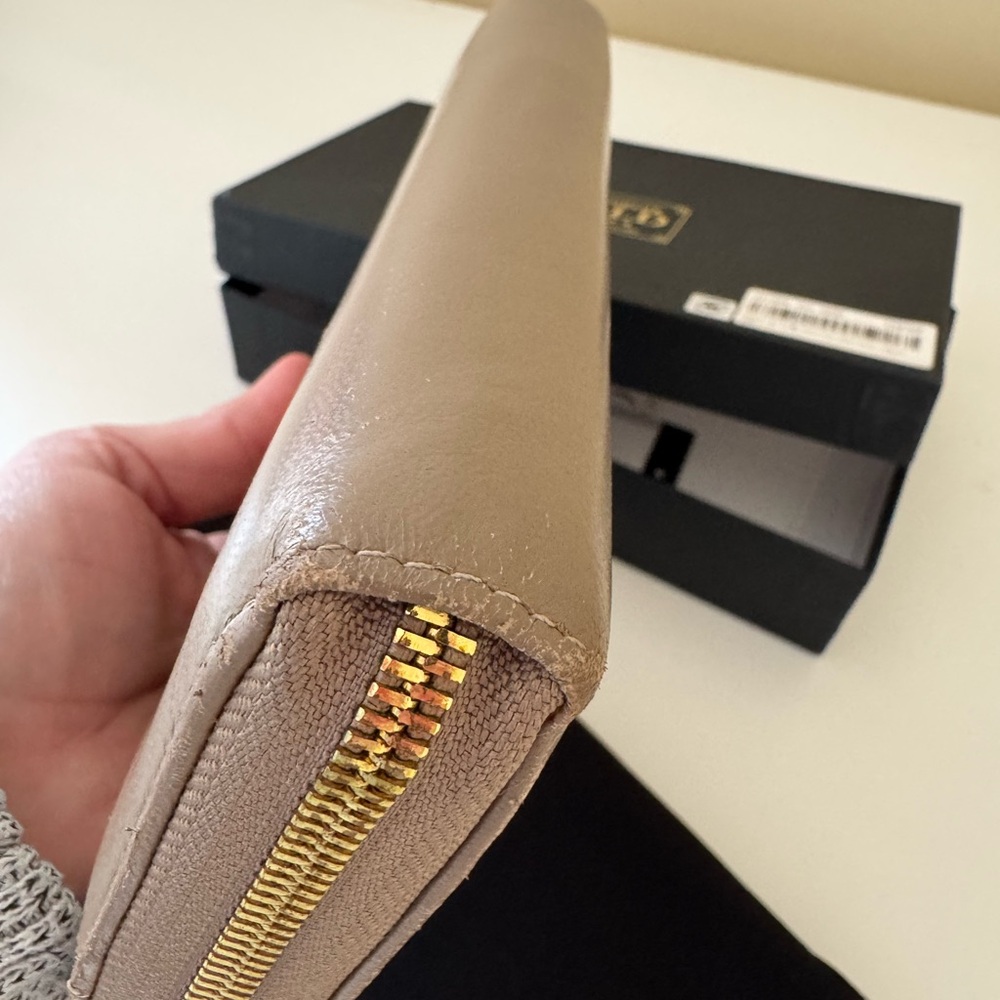 Cococelux Gold Women's Lamb Leather Taupe/Blush and Python Long Wallet - Picture 13 of 13